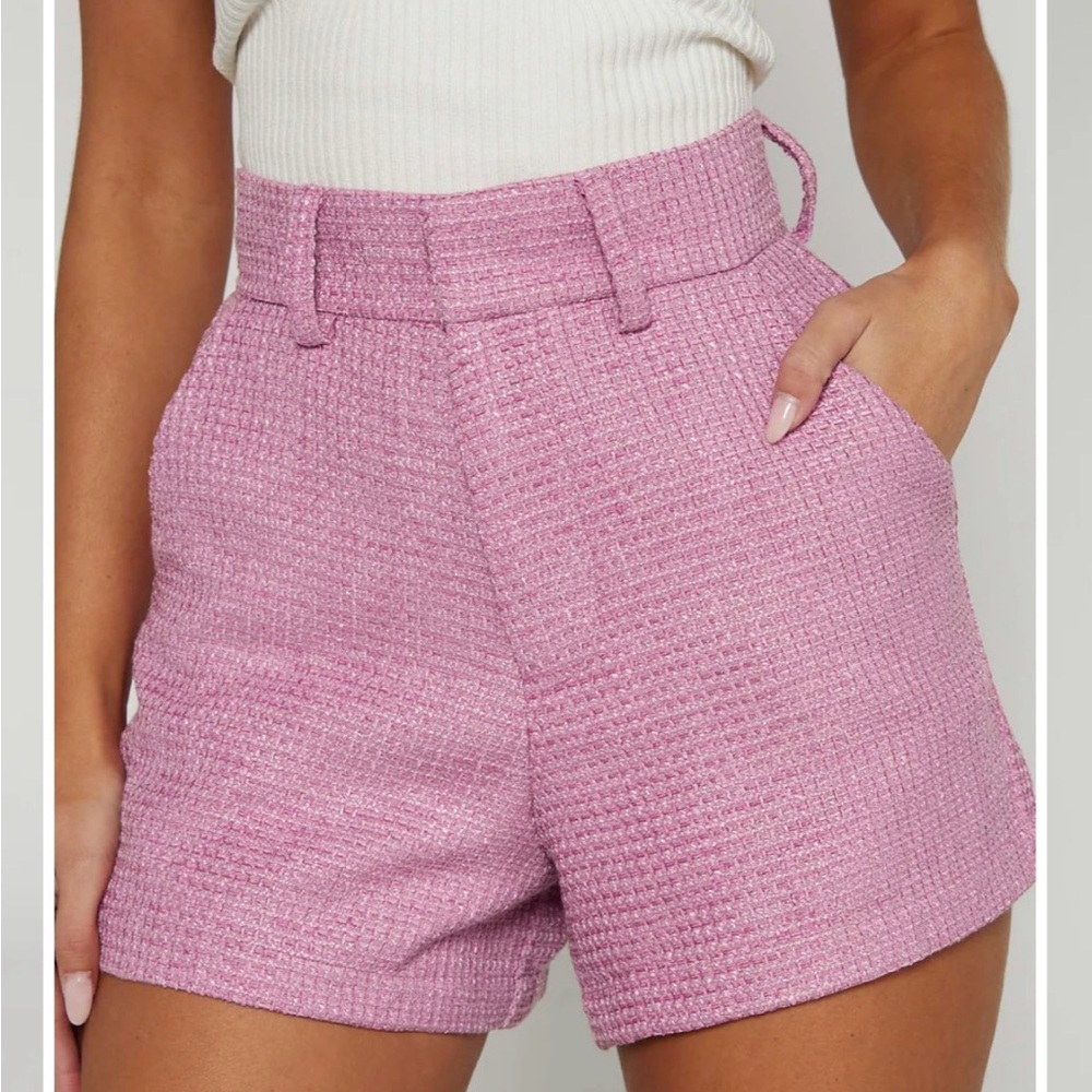 Showpo Pink Tweed Tailored High-Waist Shorts